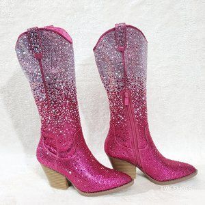Wild Ones Fuchsia Ombre Rhinestone Western Cowgirl Knee Boots Hot Pink